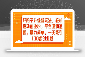 野路子升级新玩法，轻松联动创业粉，平台漏洞速看，暴力简单，一天能引100多创业粉