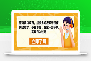 蓝海风口项目,拼多多短视频带货保姆级教学,小白专属,在家一部手机实现月入过万