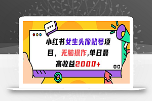小红书女生头像账号项目,无脑操作“”单日最高收益2000+