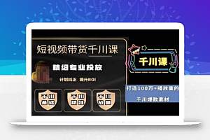 短视频带货-千川专业投放课,精细化专业投放,计划纠正,提升ROI
