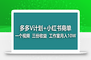 【蓝海项目】多多v计划+小红书商单一个视频三份收益工作室月入10w