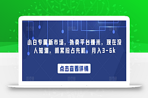 小白专属新市场,外卖平台赚米,现在没人知道,抓紧抢占先机,月入3-6k