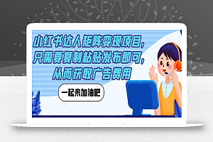 小红书达人矩阵变现项目，只需要复制粘贴发布即可，从而获取广告费用