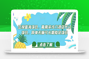 正规蓝海项目,高需求冷门酒店代订项目,简单无脑可长期稳定项目