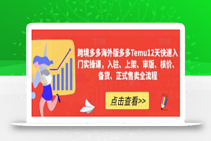 跨境多多海外版多多Temu12天快速入门实操课,入驻、上架、审版、核价、备货、正式售卖全流程