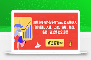 跨境多多海外版多多Temu12天快速入门实操课，入驻、上架、审版、核价、备货、正式售卖全流程