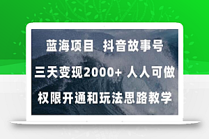 蓝海项目，抖音故事号 3天变现2000+人人可做 (权限开通+玩法教学+238G素材)