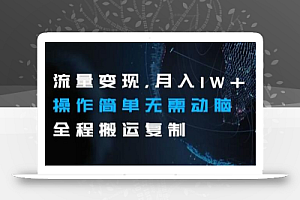 流量变现，月入1W+操作简单无需动脑全程搬运复制