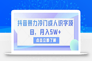 抖音暴力冷门成人识字项目,月入5W+
