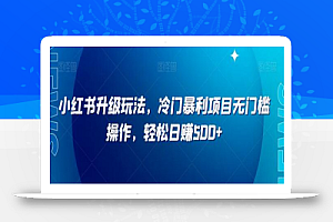 小红书升级玩法，冷门暴利项目无门槛操作，轻松日赚500+