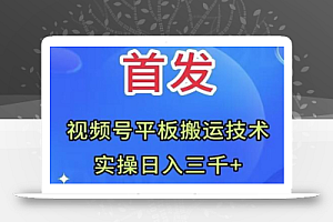 全网首发:视频号平板搬运技术,实操日入三千+