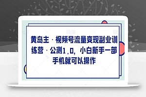 黄岛主·视频号流量变现副业训练营·公测1.0，小白新手一部手机就可以操作