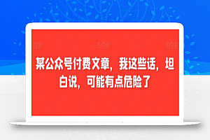 某公众号付费文章,我这些话,坦白说,可能有点危险了