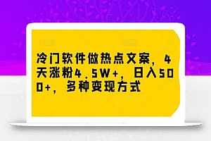 冷门软件做热点文案，4天涨粉4.5W+，日入500+，多种变现方式