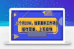 三个月10W，独家最新王炸项目！操作简单，上手极快