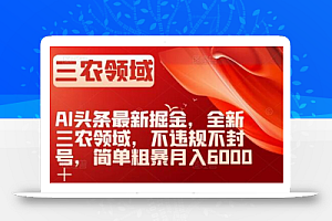 AI头条最新掘金,全新三农领域,不违规不封号,简单粗暴月入6000+