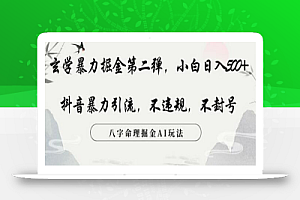 玄学暴力掘金第二弹,小白日入500+,抖音暴力引流,不违规,术封号,八字命理掘金AI玩法