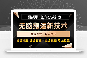 视频号无脑搬运新技术,破原创壕流量,独家方式,爆过视频,还会再爆