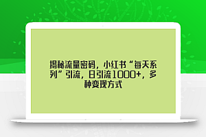 【无水印】揭秘流量密码,小红书“每天系列”引流,日引流1000+,多种变现方式