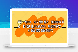 男粉计划6.0,每天发发图片,引流精准男粉,被动变现月入8000+,喂饭式教学,小白无脑复制操作即可