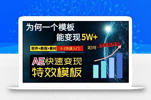 AE视频特效模板变现月入3-5W，0-1快速入门，软件+教程+素材