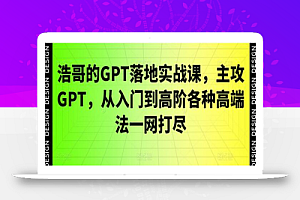 浩哥的GPT落地实战课,主攻GPT,从入门到高阶各种高端法一网打尽