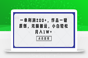 一单利润200+,作品一键原创,无脑搬运,小白轻松月入1W+