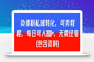 负债粉私域转化,可卖教程,每日可入2000+,无需经验(包含资料)