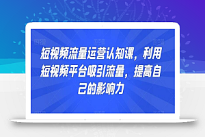 短视频流量运营认知课，利用短视频平台吸引流量，提高自己的影响力