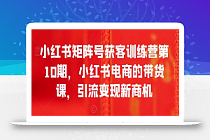 小红书矩阵号获客训练营第10期，小红书电商的带货课，引流变现新商机