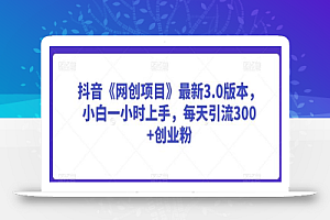 抖音《网创项目》最新3.0版本,小白一小时上手,每天引流300+创业粉