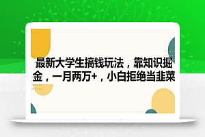最新大学生搞钱玩法,靠知识掘金,一月两万+,小白拒绝当韭菜