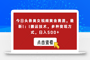 今日头条美女视频黄金赛道,最新1:1搬运技术,多种变现方式,日入500+