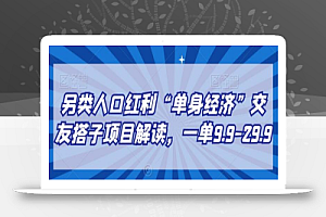 另类人口红利“单身经济”交友搭子项目解读,一单9.9-29.9