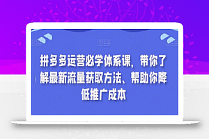 拼多多运营必学体系课,带你了解最新流量获取方法、帮助你降低推广成本