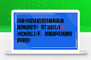 抖音最新小说挂机项目,保姆级教学,零成本月入1w+,小白轻松上手