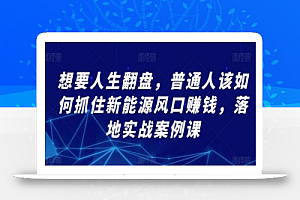 想要人生翻盘,普通人该如何抓住新能源风口赚钱,落地实战案例课