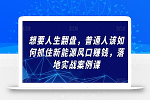 想要人生翻盘，普通人该如何抓住新能源风口赚钱，落地实战案例课