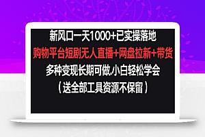 新风口一天1000+已实操落地购物平台短剧无人直播+网盘拉新+带货多种变现长期可做