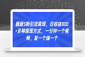 最新S粉引流变现，日收益300+多种变现方式，一分钟一个视频，发一个爆一个