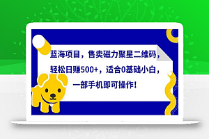 蓝海项目,售卖磁力聚星二维码,轻松日赚500+,适合0基础小白,一部手机即可操作