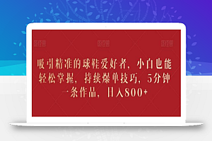 吸引精准的球鞋爱好者,小白也能轻松掌握,持续爆单技巧,5分钟一条作品,日入800+