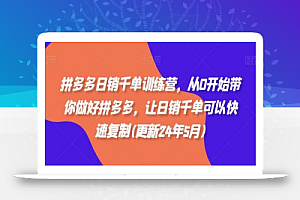 拼多多日销千单训练营,从0开始带你做好拼多多,让日销千单可以快速复制(更新24年5月)