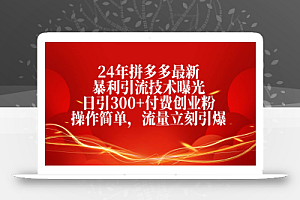 24年拼多多最新暴利引流技术曝光,日引300+付费创业粉,操作简单