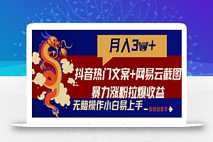 抖音热门文案+网易云截图暴力涨粉拉爆收益玩法,小白无脑操作,简单易上手