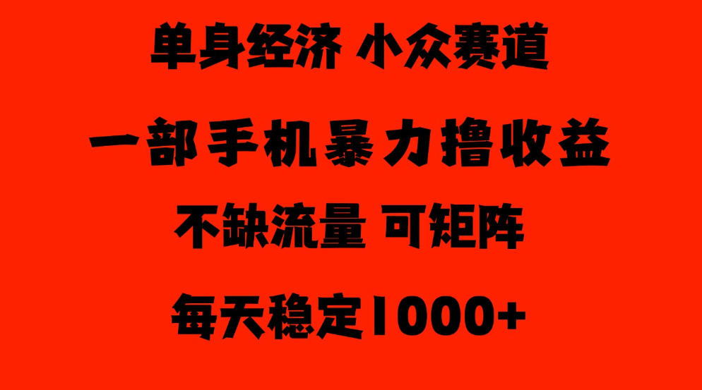 26年暴力单身经济,稳定日入500-1k,不缺流量,流量极大,冷门小众赛道,门槛低小白轻松上手【揭秘】