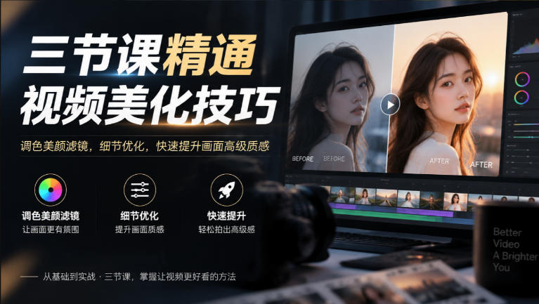 三节课精通视频美化技巧|调色美颜滤镜,细节优化,快速提升画面高级质感