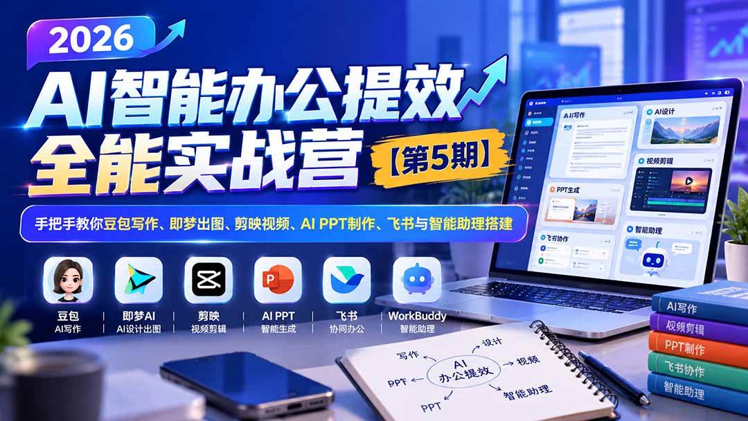 (21026期)2026AI智能办公提效实战营【第5期】-无水印:手把手教你豆包写作+即梦出图+剪映视频+AI PPT制作+飞书与智能助理搭建