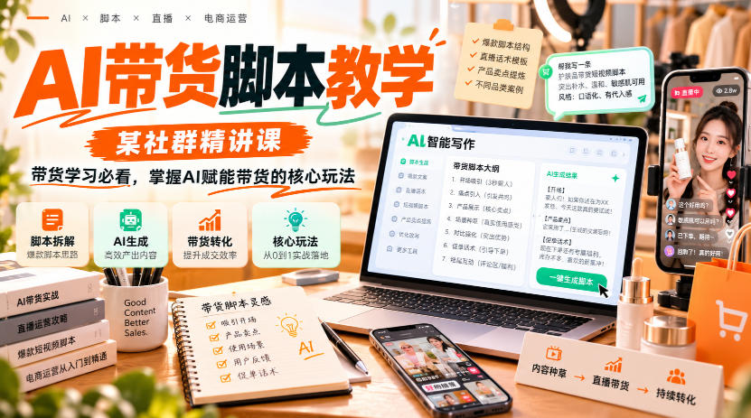 AI带货脚本教学,某社群精讲课,带货学习必看,掌握AI赋能带货的核心玩法