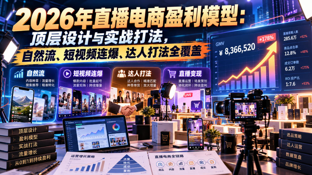 2026年直播电商盈利模型:顶层设计与实战打法,自然流、短视频连爆、达人打法全覆盖